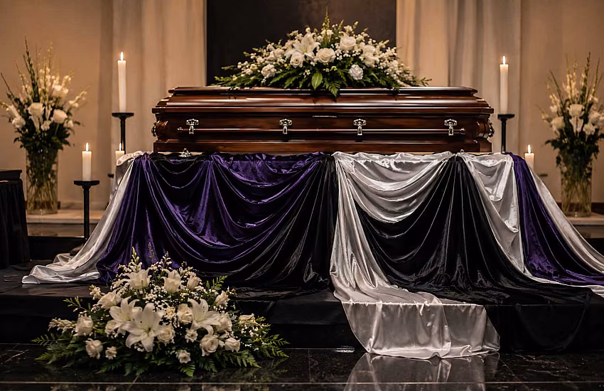 The colours of mourning. Why the funeral pall is black, purple, silver or white – and what that choice says about a ceremony